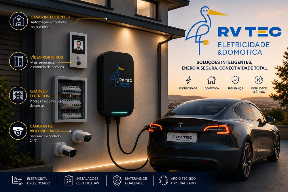 Rvtec — instalação de wallbox Tesla com domótica, videovigilância e quadro elétrico